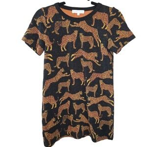 Anthropologie Corey Lynn Calter Cheetah Print Metallic Knit T-Shirt Dress  XS